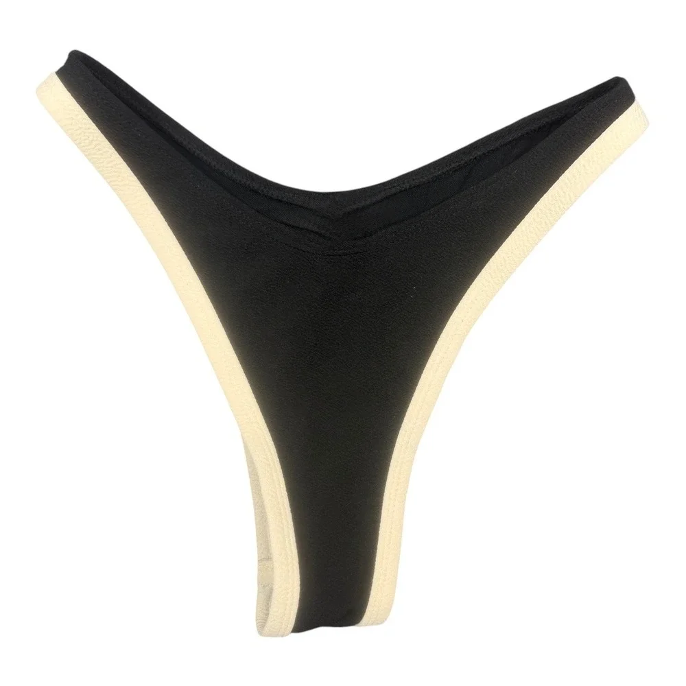 Black Cream Bikini Set‎ Womens Small Underwire High Cut Thong Swimsuit